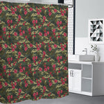 Red Rose Flower Camouflage Print Premium Shower Curtain