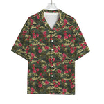 Red Rose Flower Camouflage Print Rayon Hawaiian Shirt