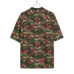 Red Rose Flower Camouflage Print Rayon Hawaiian Shirt