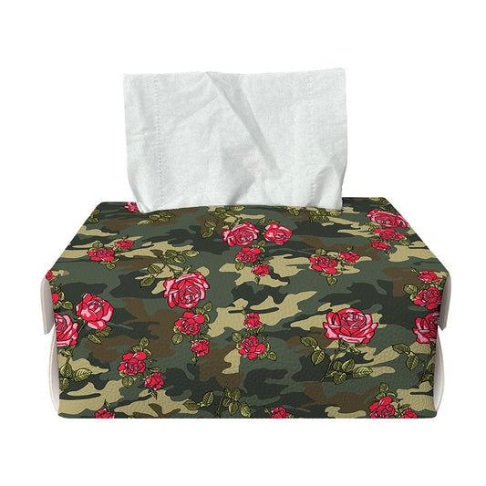 Red Rose Flower Camouflage Print Rectangle Tissue Box Cover