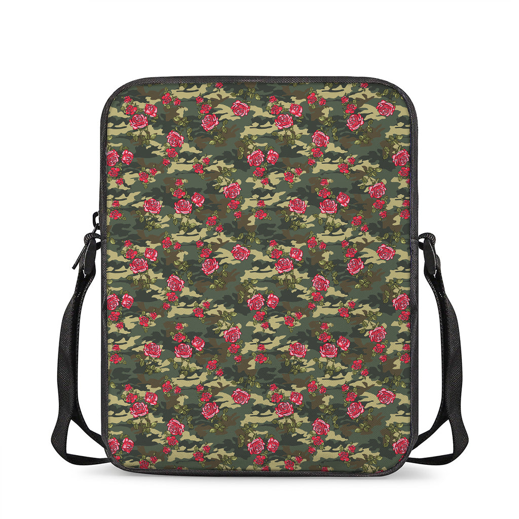 Red Rose Flower Camouflage Print Rectangular Crossbody Bag
