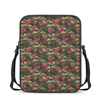Red Rose Flower Camouflage Print Rectangular Crossbody Bag