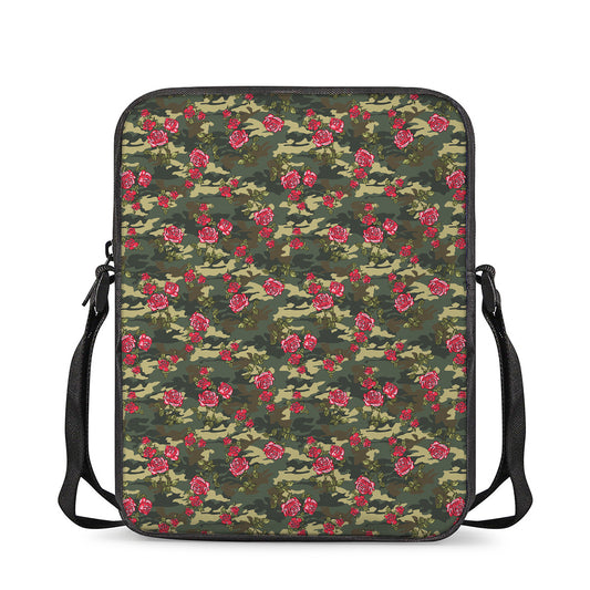 Red Rose Flower Camouflage Print Rectangular Crossbody Bag