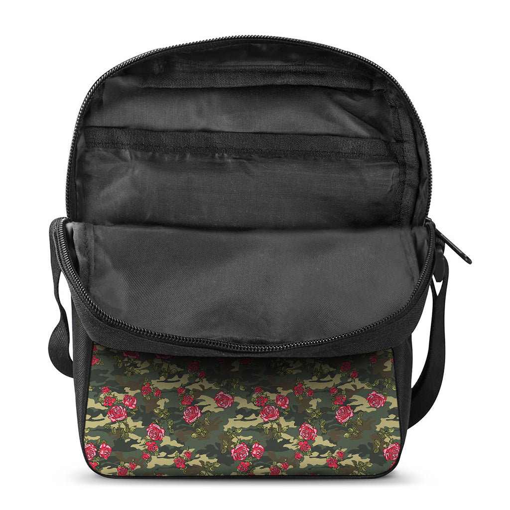Red Rose Flower Camouflage Print Rectangular Crossbody Bag