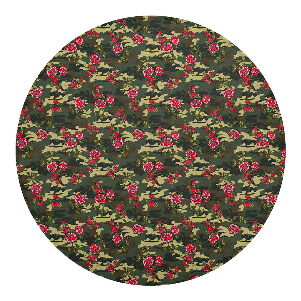 Red Rose Flower Camouflage Print Round Blanket