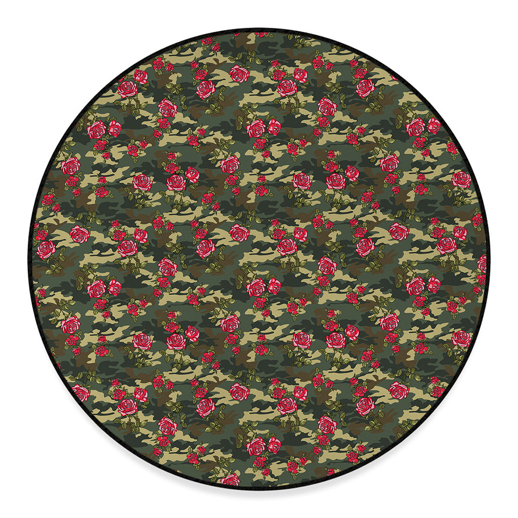 Red Rose Flower Camouflage Print Round Floor Mat
