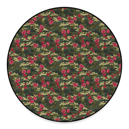 Red Rose Flower Camouflage Print Round Floor Mat