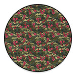 Red Rose Flower Camouflage Print Round Floor Mat
