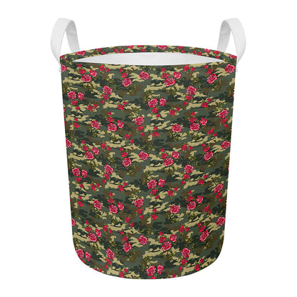 Red Rose Flower Camouflage Print Round Laundry Basket