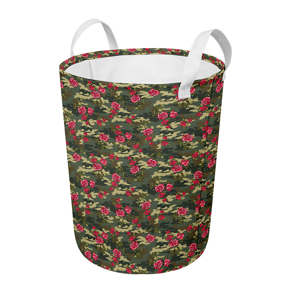 Red Rose Flower Camouflage Print Round Laundry Basket