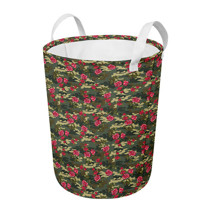 Red Rose Flower Camouflage Print Round Laundry Basket