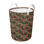 Red Rose Flower Camouflage Print Round Laundry Basket