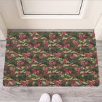 Red Rose Flower Camouflage Print Rubber Doormat