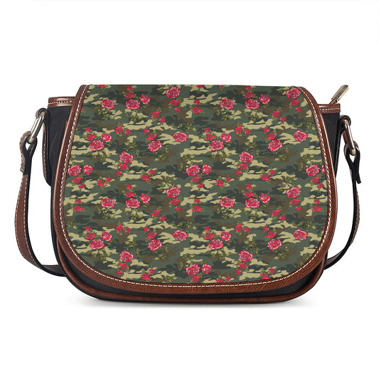 Red Rose Flower Camouflage Print Saddle Bag