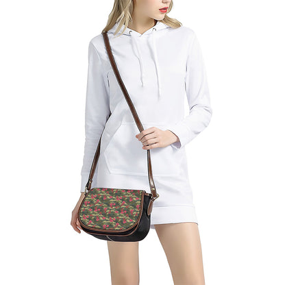 Red Rose Flower Camouflage Print Saddle Bag
