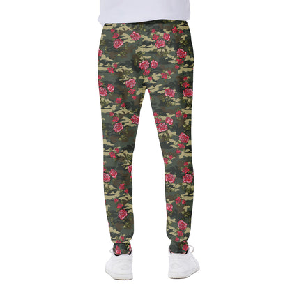 Red Rose Flower Camouflage Print Scuba Joggers