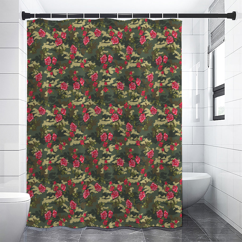 Red Rose Flower Camouflage Print Shower Curtain
