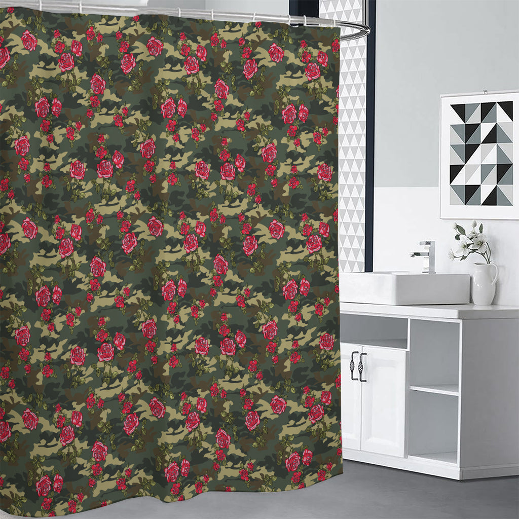 Red Rose Flower Camouflage Print Shower Curtain