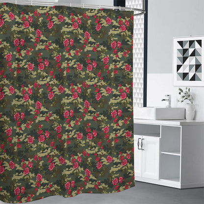 Red Rose Flower Camouflage Print Shower Curtain