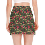 Red Rose Flower Camouflage Print Side Slit Mini Skirt
