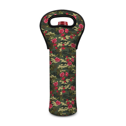 Red Rose Flower Camouflage Print Single Neoprene Wine Tote