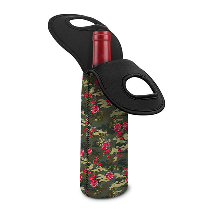 Red Rose Flower Camouflage Print Single Neoprene Wine Tote