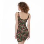 Red Rose Flower Camouflage Print Sleeveless Bodycon Dress