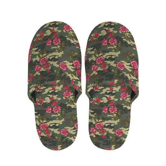 Red Rose Flower Camouflage Print Slippers