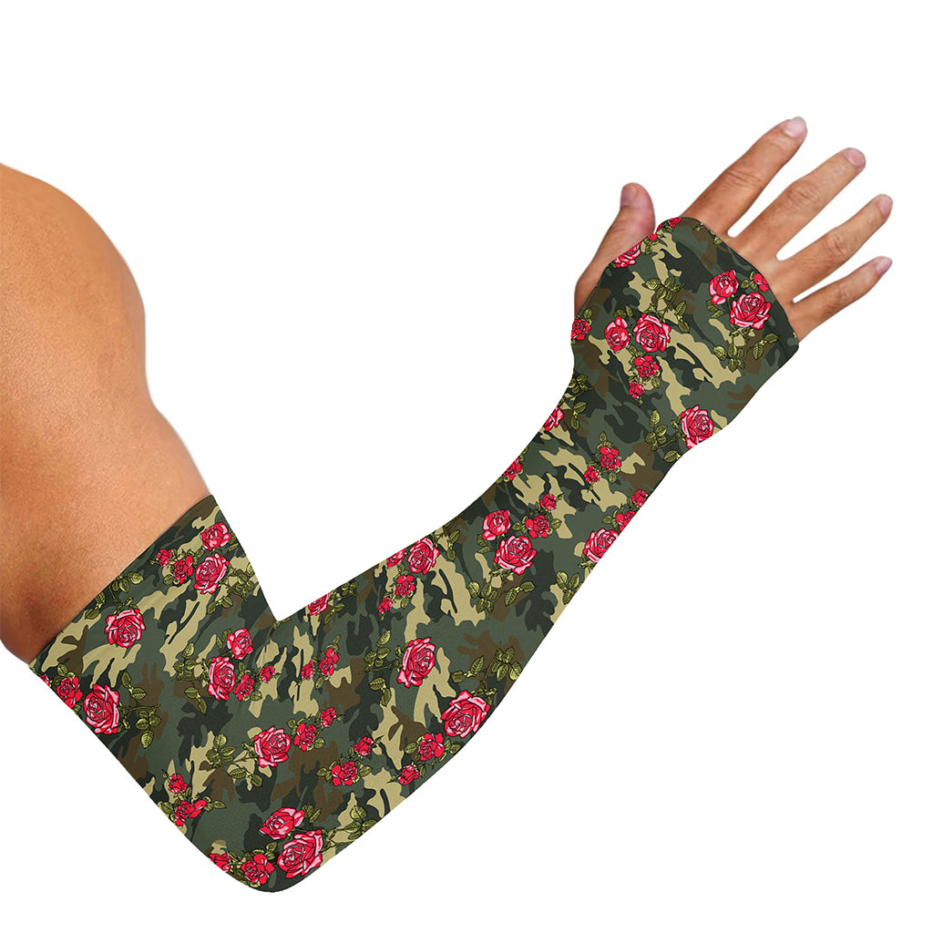 Red Rose Flower Camouflage Print Sun Protection Arm Sleeves