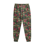 Red Rose Flower Camouflage Print Sweatpants
