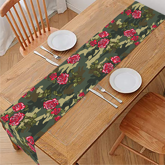 Red Rose Flower Camouflage Print Table Runner