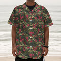 Red Rose Flower Camouflage Print Textured Short Sleeve Shirt