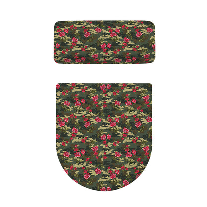 Red Rose Flower Camouflage Print Toilet Lid And Tank Cover Set