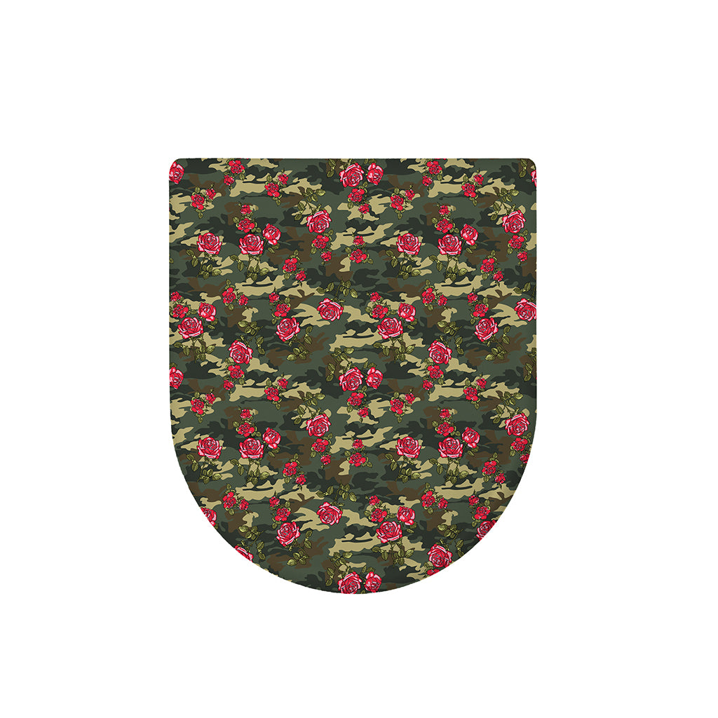 Red Rose Flower Camouflage Print Toilet Lid Cover