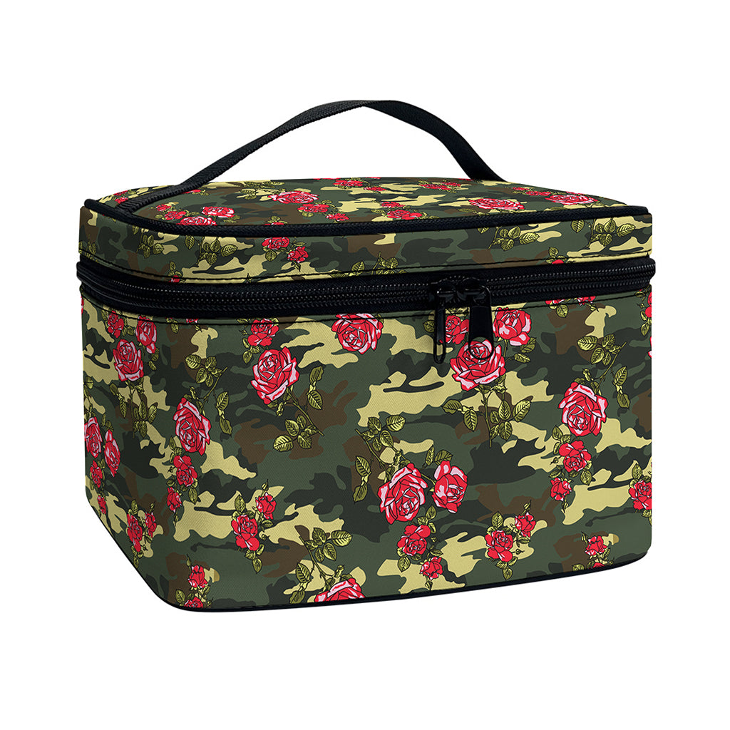 Red Rose Flower Camouflage Print Travel Makeup Bag