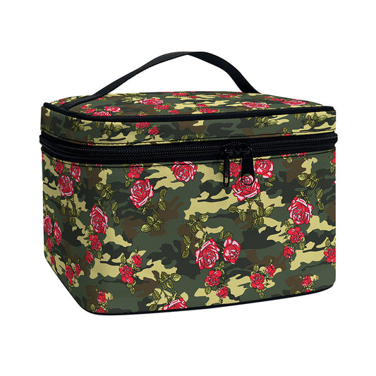 Red Rose Flower Camouflage Print Travel Makeup Bag