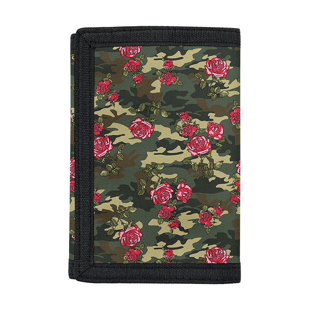 Red Rose Flower Camouflage Print Trifold Wallet
