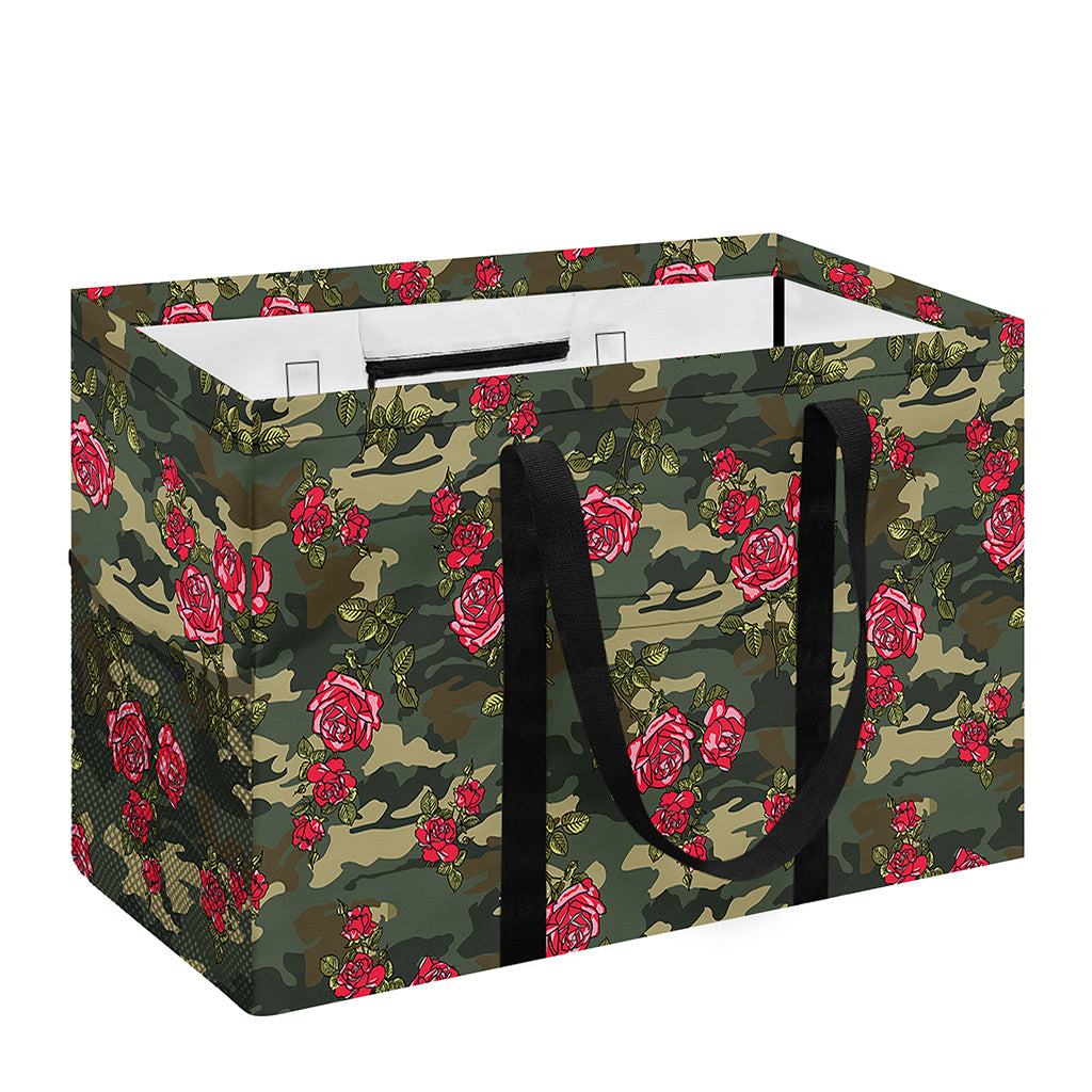 Red Rose Flower Camouflage Print Utility Tote Bag