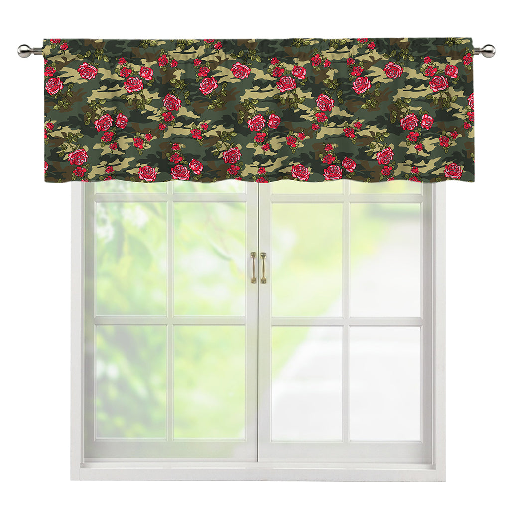 Red Rose Flower Camouflage Print Window Valance