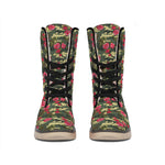 Red Rose Flower Camouflage Print Winter Boots