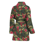 Red Rose Flower Camouflage Print Women's Bathrobe