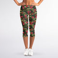 Red Rose Flower Camouflage Print Women's Capri Leggings