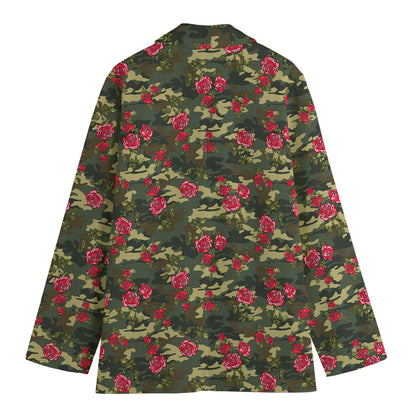 Red Rose Flower Camouflage Print Women's Cotton Blazer