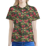 Red Rose Flower Camouflage Print Women's Polo Shirt