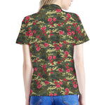 Red Rose Flower Camouflage Print Women's Polo Shirt