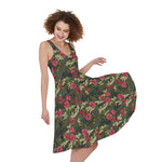 Red Rose Flower Camouflage Print Women's Sleeveless Dress
