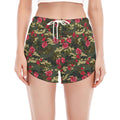 Red Rose Flower Camouflage Print Women's Split Running Shorts