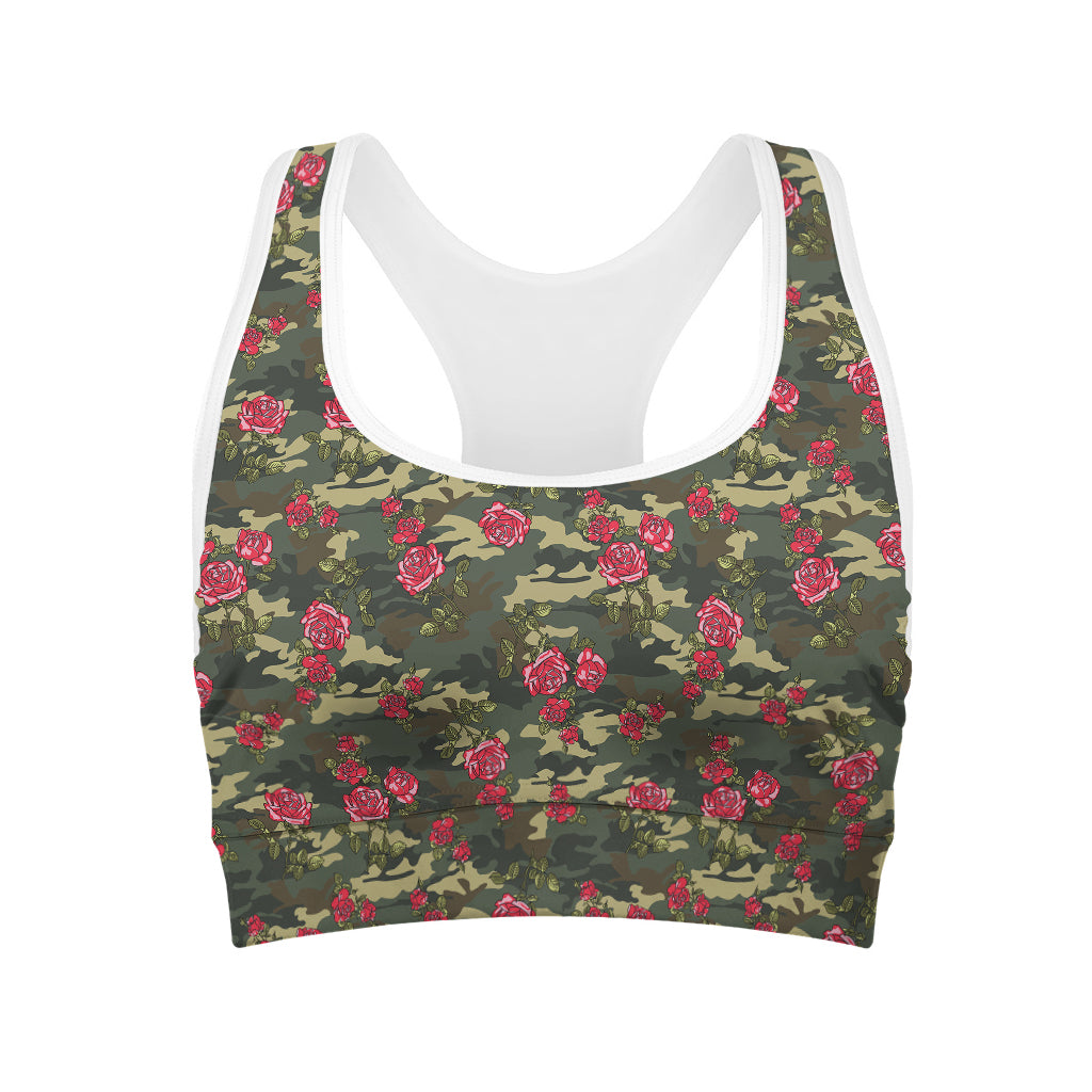 Red Rose Flower Camouflage Print Women's Sports Bra