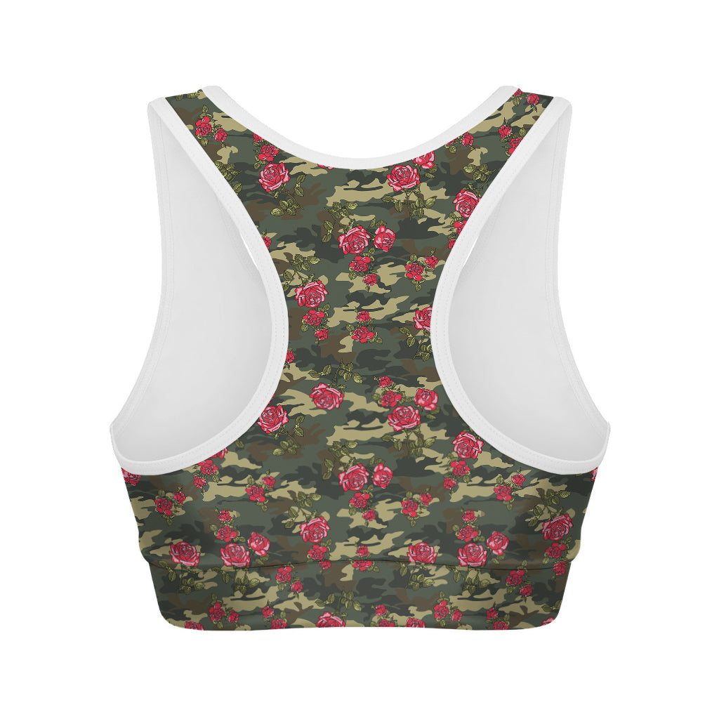 Red Rose Flower Camouflage Print Women's Sports Bra