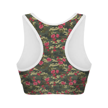 Red Rose Flower Camouflage Print Women's Sports Bra